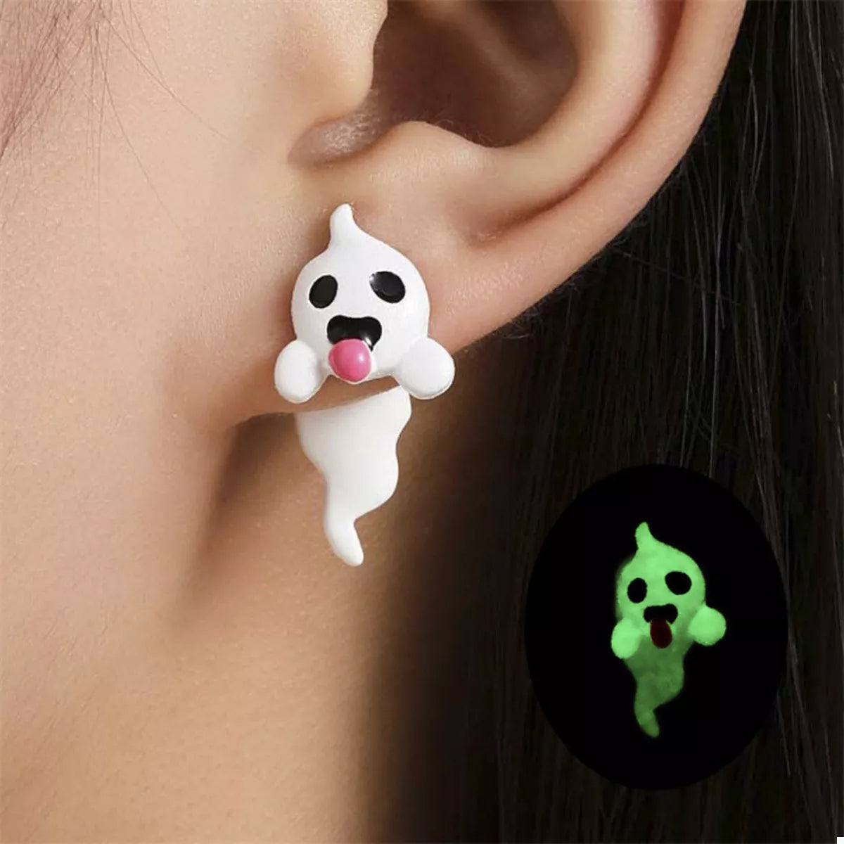 Halloween Ghost and Pumpkin Dangle Earrings 