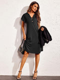 Notched Short Sleeve Lounge Dress 