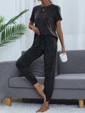 Round Neck Short Sleeve Top and Pants Lounge Set Lingerie & Nightwear
