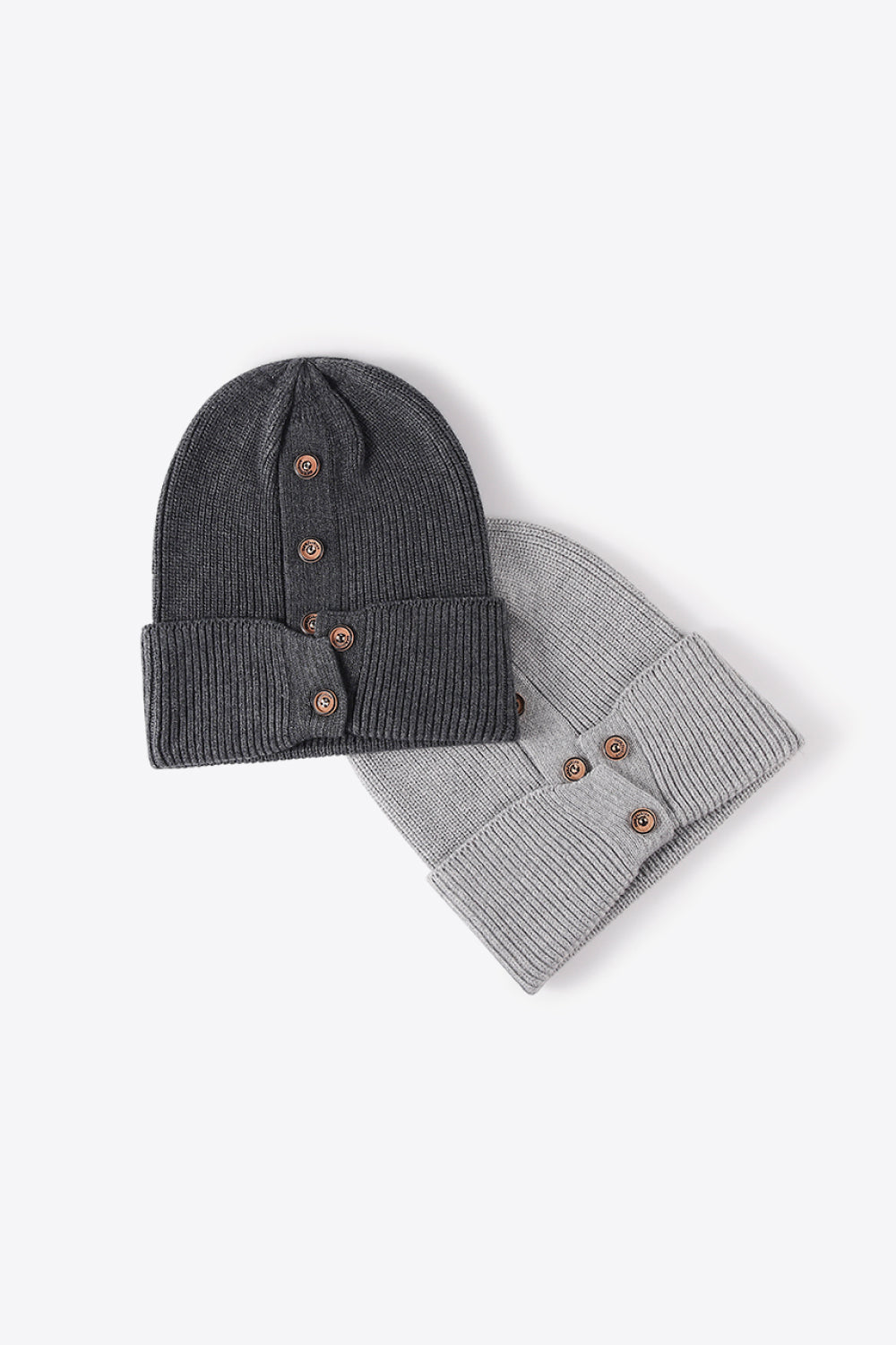 Button Detail Rib-Knit Cuff Beanie 