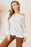 Shiny Eyelet Dropped Shoulder Round Neck Blouse 