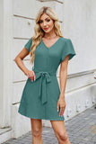 Tied Button Up Short Sleeve Mini Shirt Dress Dresses
