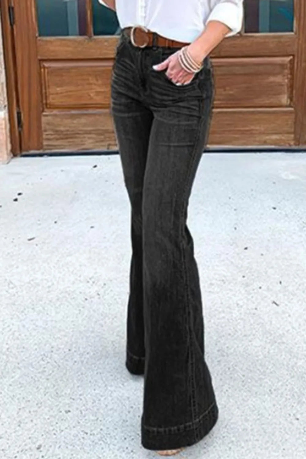 Full Size Flare Jeans with Pockets Plus Size 