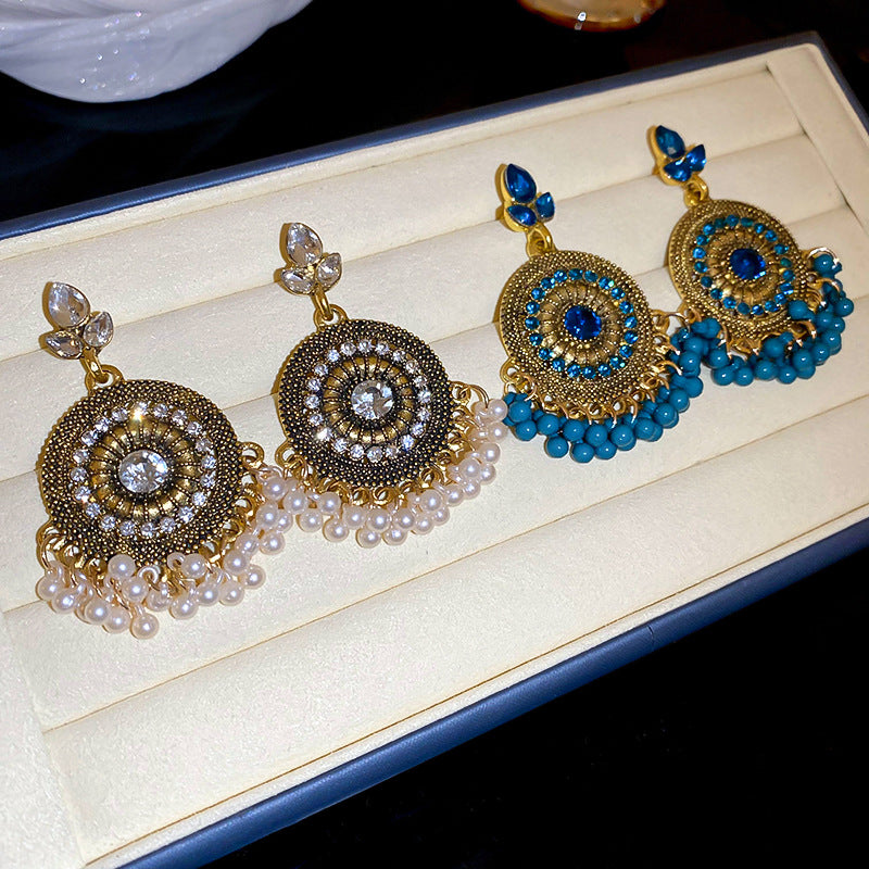 Rhinestone Alloy Bead Dangle Earrings 