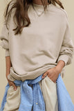 Side Slit Round Neck Long Sleeve Sweatshirt 