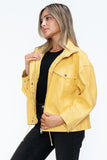 How Dare U Drawstring Hem PU Leather Zip Up Jacket 