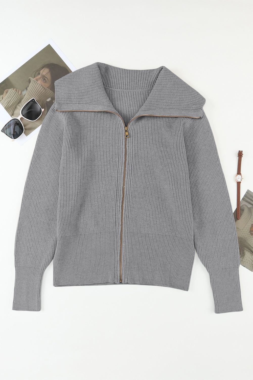 Zip Up Long Sleeve Cardigan 