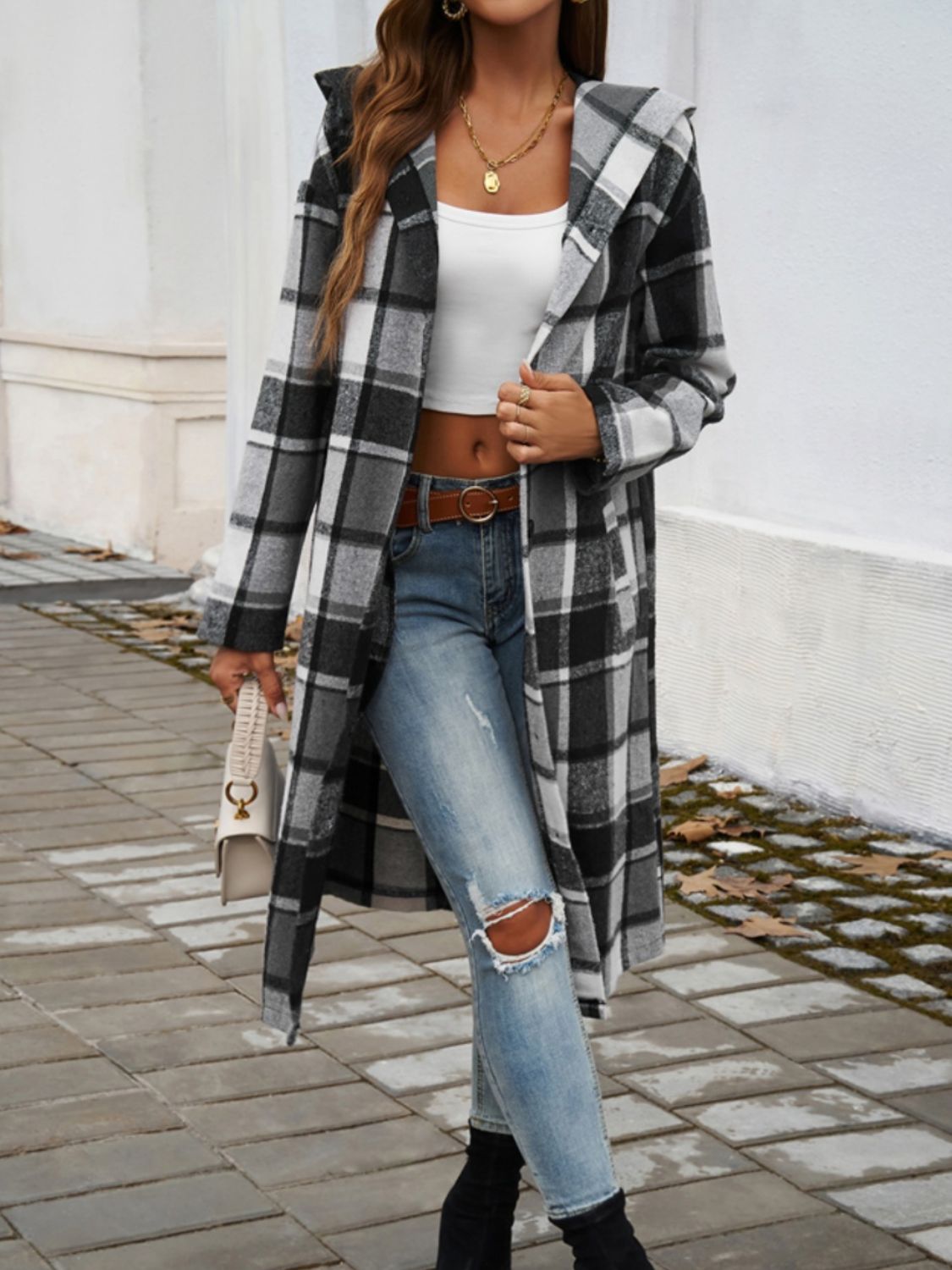Devine Plaid Long Sleeve Hooded Coat 