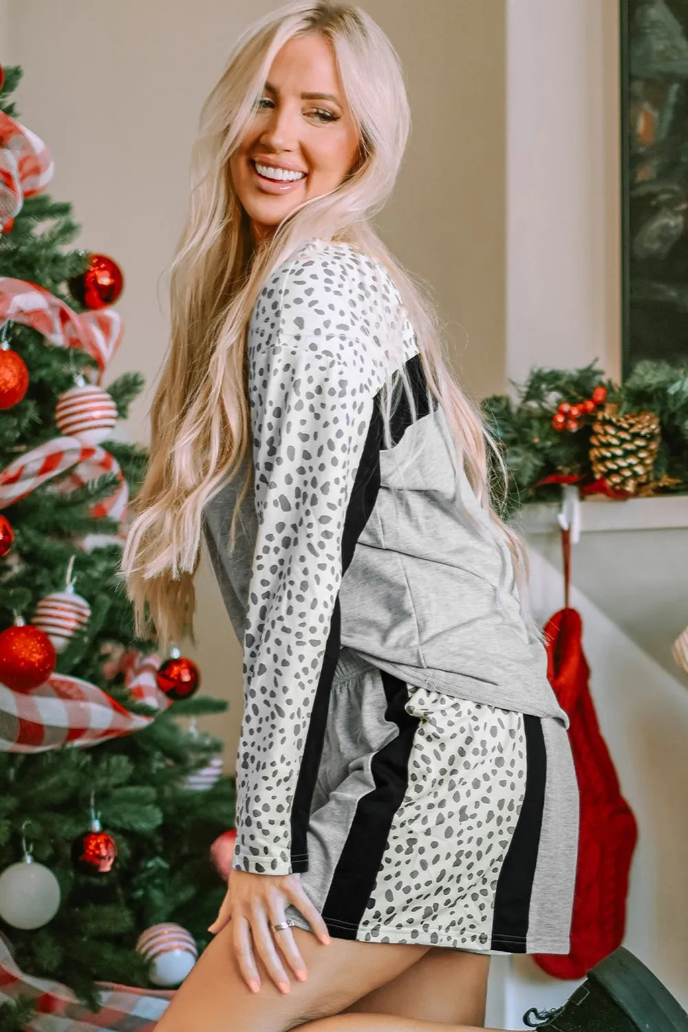 Leopard Long Sleeve Top and Shorts Lounge Set Lingerie & Nightwear