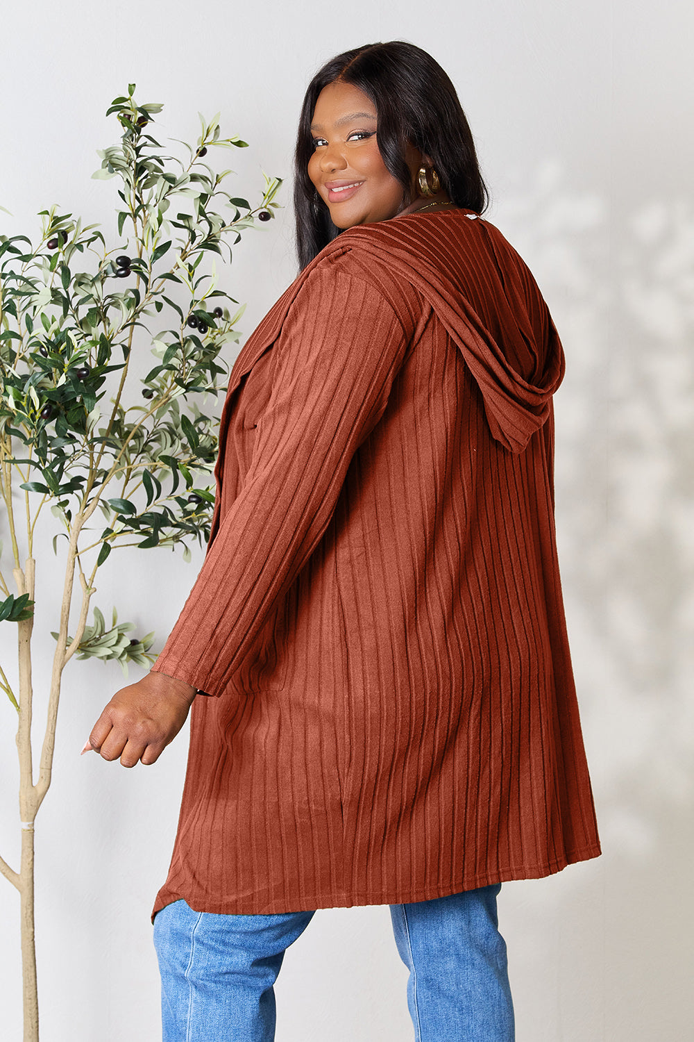 Basic Bae Full Size Hooded Sweater Cardigan 