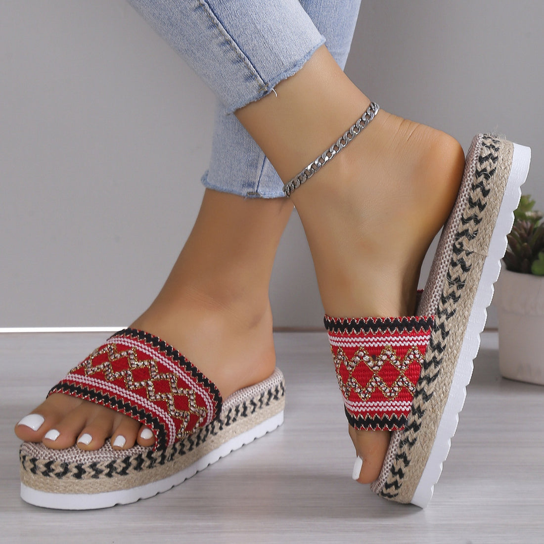 Geometric Weave Platform Sandals 