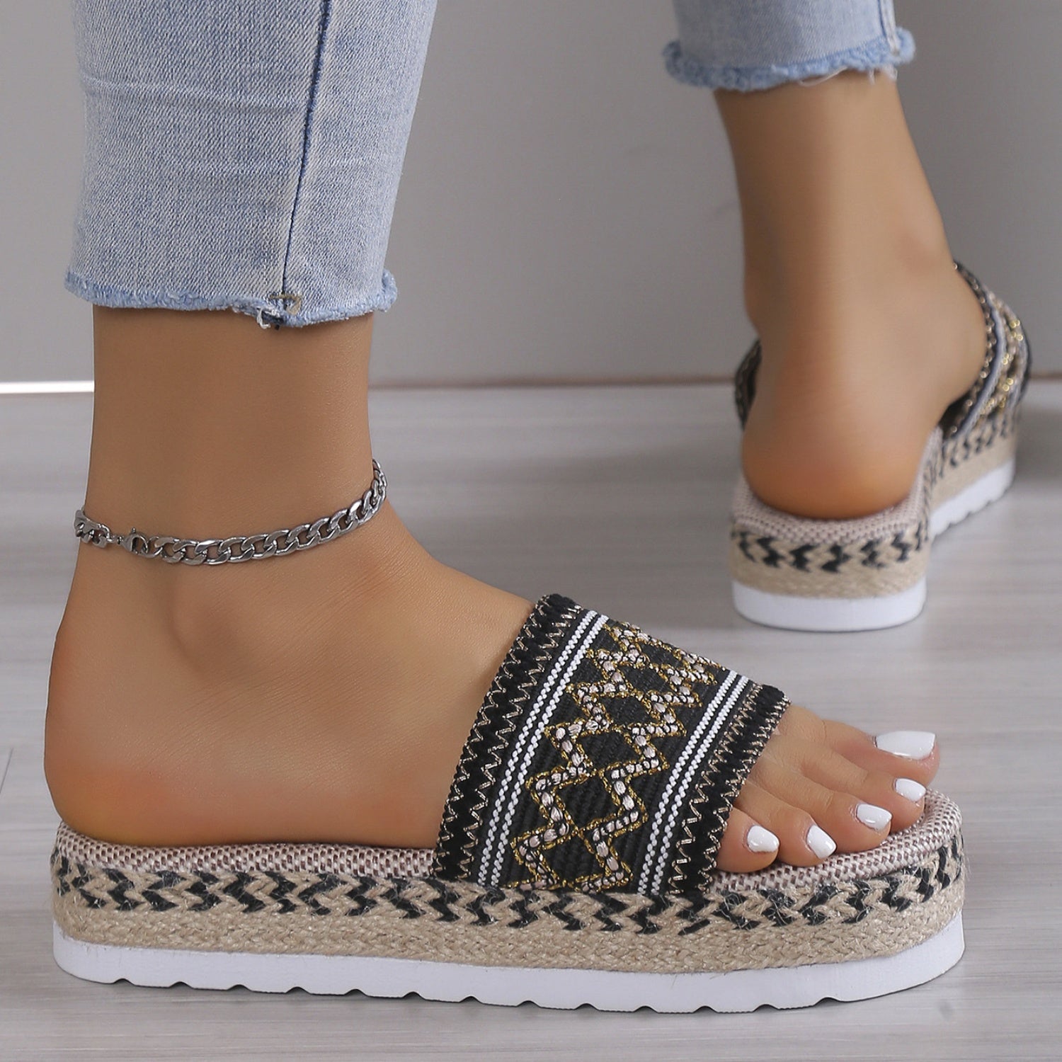 Geometric Weave Platform Sandals 