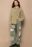 POL Button Down Raw Hem Distressed Shacket 