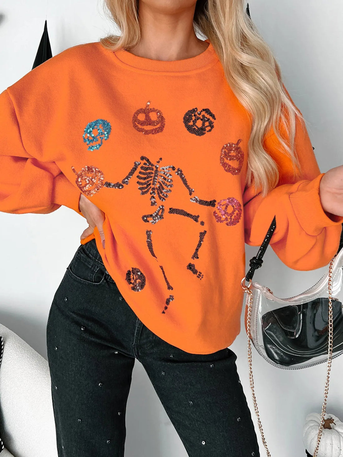 Halloween Skeleton Pumpkin Sweatshirt 