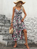 Perfee Smocked Printed Halter Neck Midi Dress Dresses