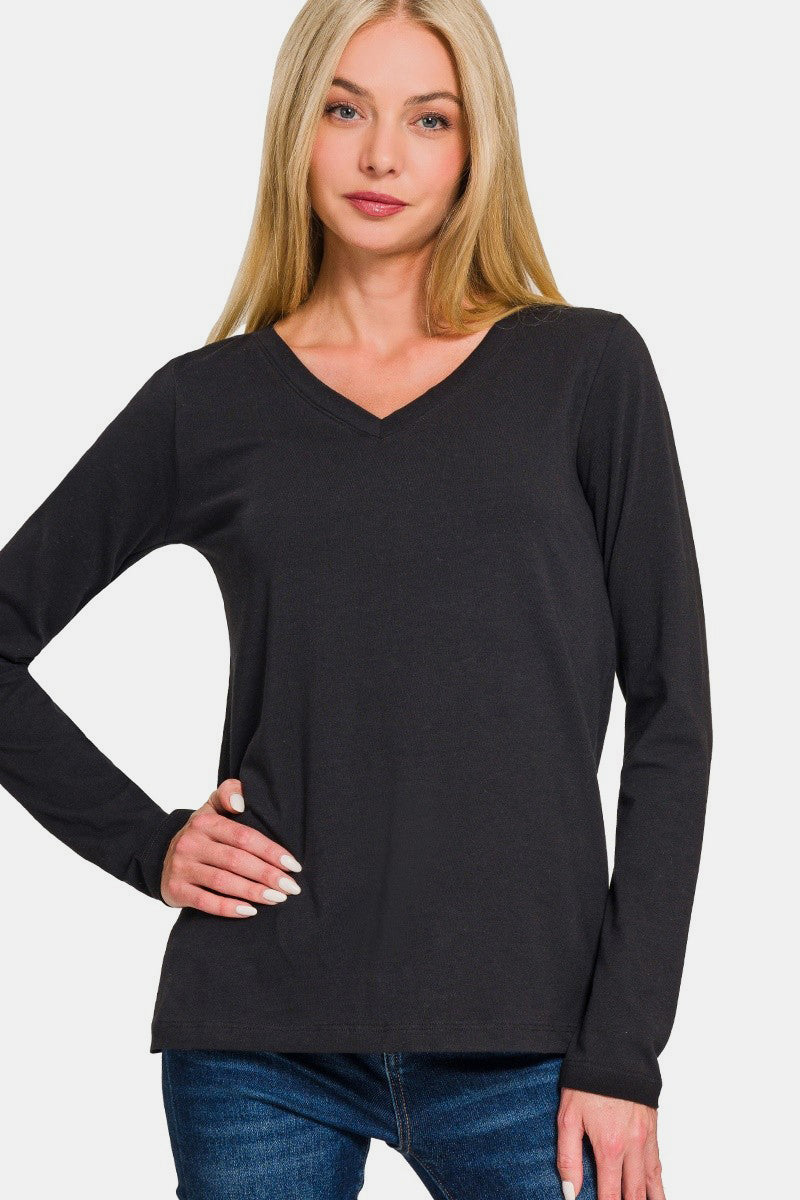 Zenana Full Size V-Neck Long Sleeve T-Shirt 