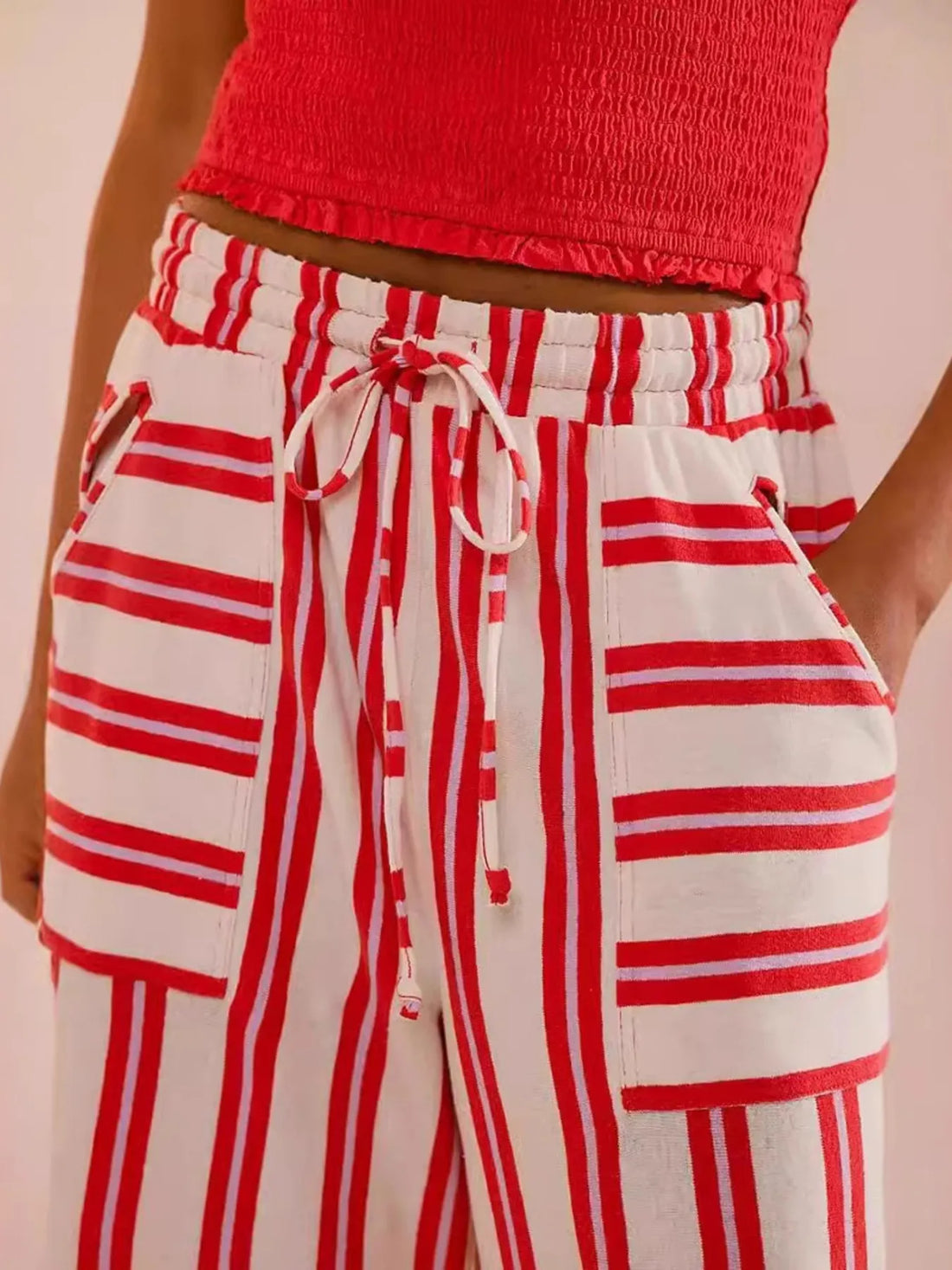 Striped Wide-Leg Drawstring Pants 