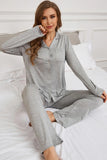 Button Up Long Sleeve Top and Pants Lounge Set Lingerie & Nightwear
