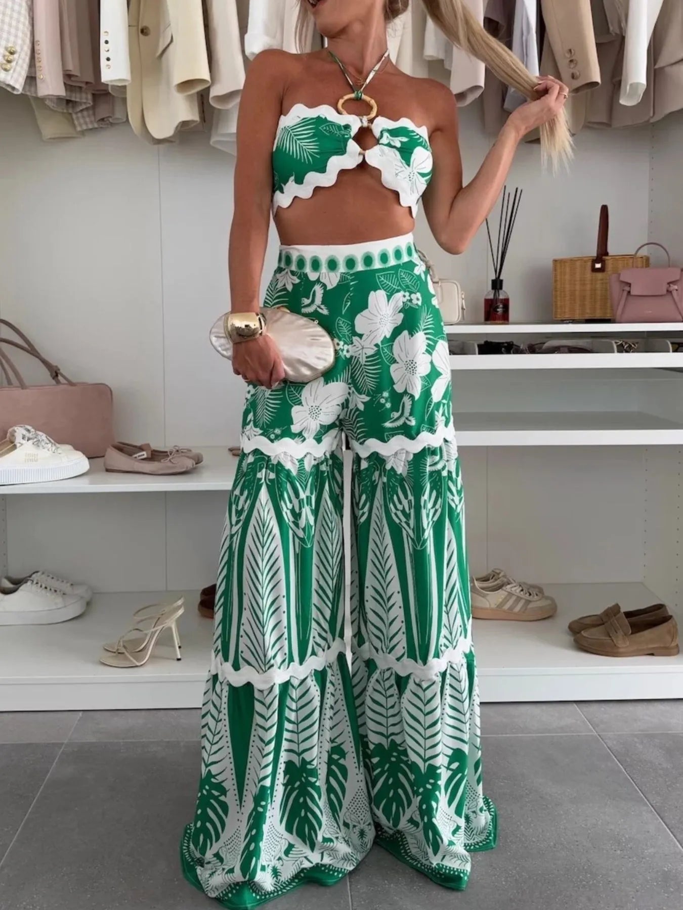 Printed Halter Neck Cami and Skirt Set Two Piece Dresses