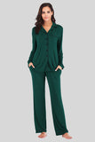 Collared Neck Long Sleeve Loungewear Set with Pockets Lingerie & Nightwear