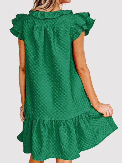 Ruffled Tie Neck Cap Sleeve Dress Dresses