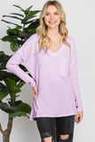 Reborn J Waffle Knit V-Neck Long Sleeve T-Shirt 