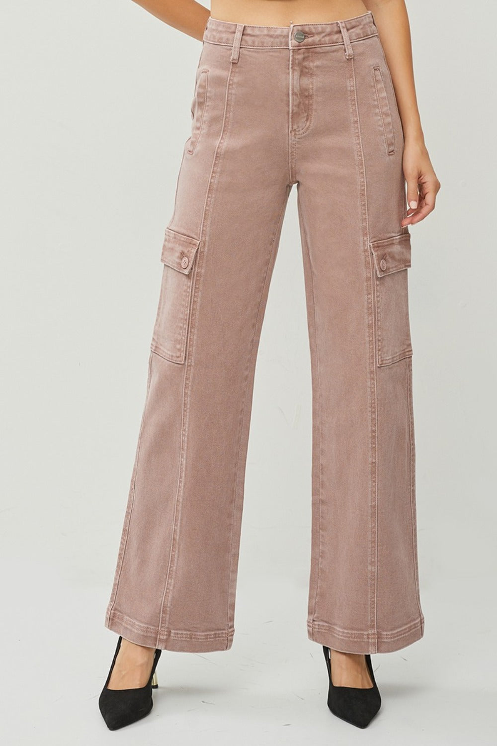 RISEN Full Size High Rise Wide Leg Cargo Jeans 