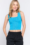 ACTIVE BASIC Pearl Detail Square Neck Cropped Tank 