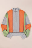 Full Size Exposed Seam Color Block Long Sleeve Sweatshirt 