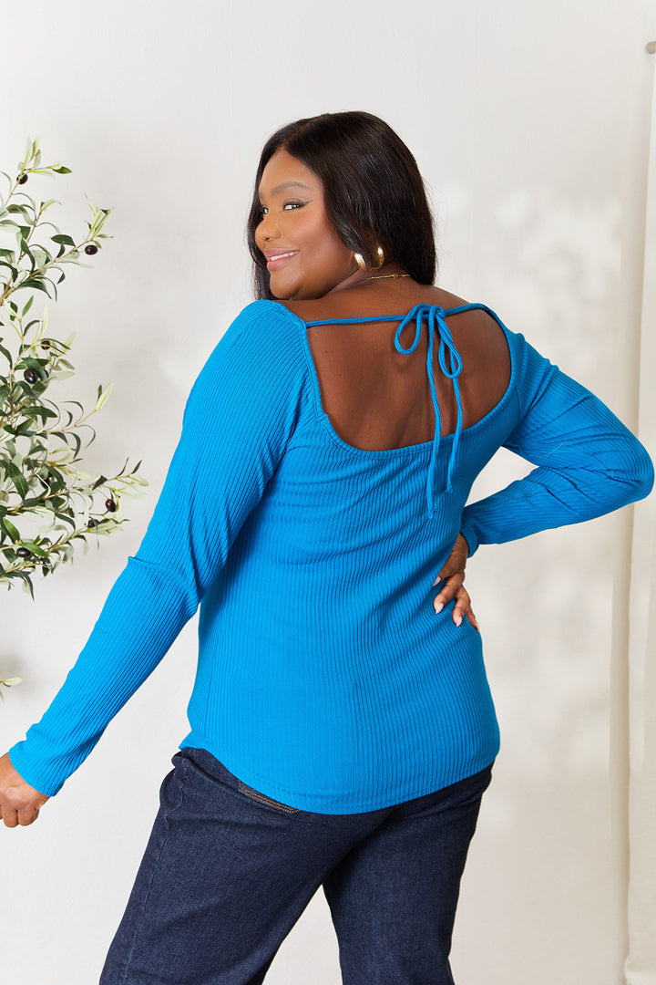Culture Code Full Size Ribbed Sweetheart Neck Knit Top 