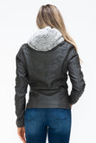YMI Removable Faux Layered Multi-Pocket Jacket with Fuzzy Hood 