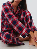 Plaid Collared Neck Button Up Top and Pants Lounge Set Lingerie & Nightwear