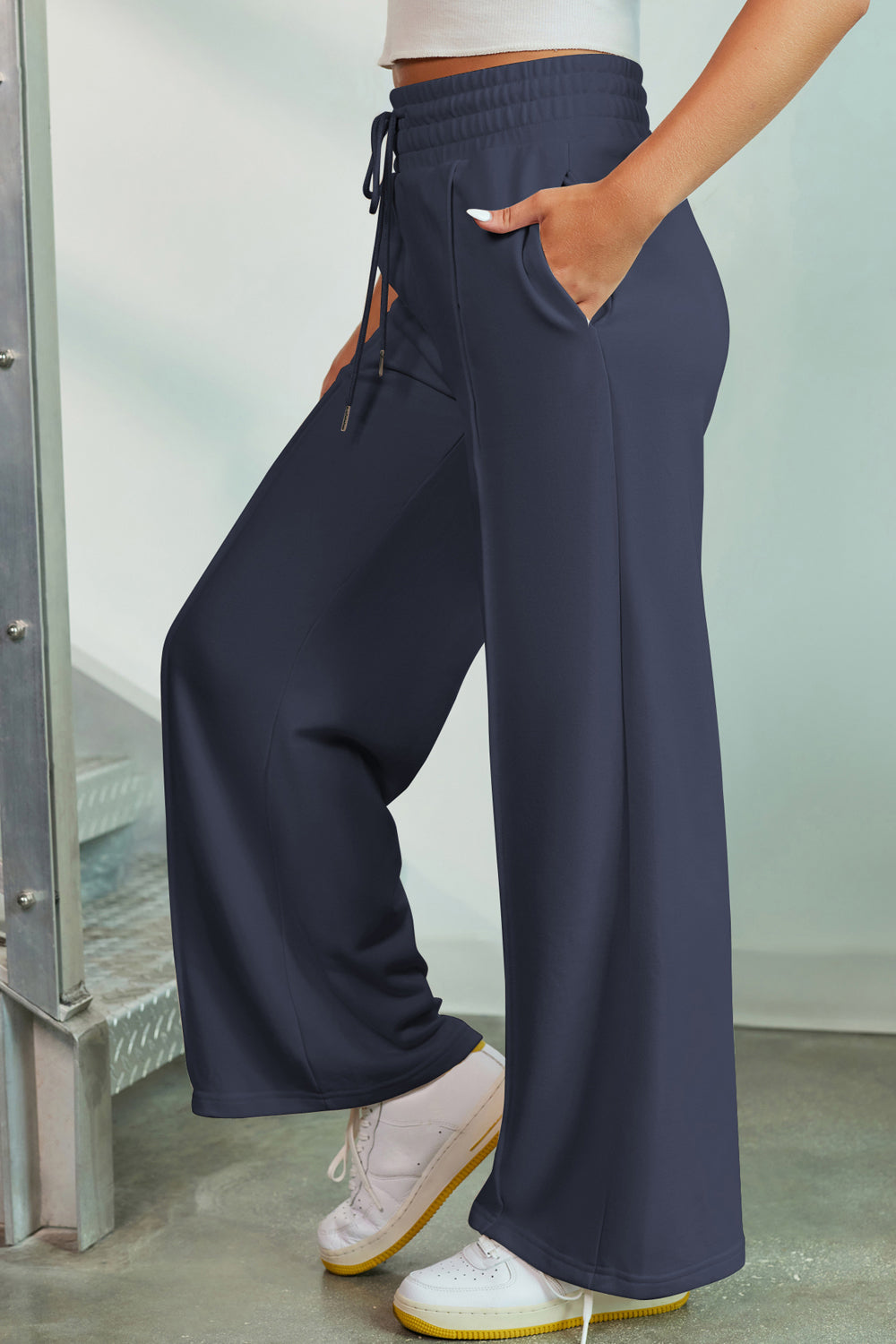 Drawstring Wide Leg Pants with Pockets Flares