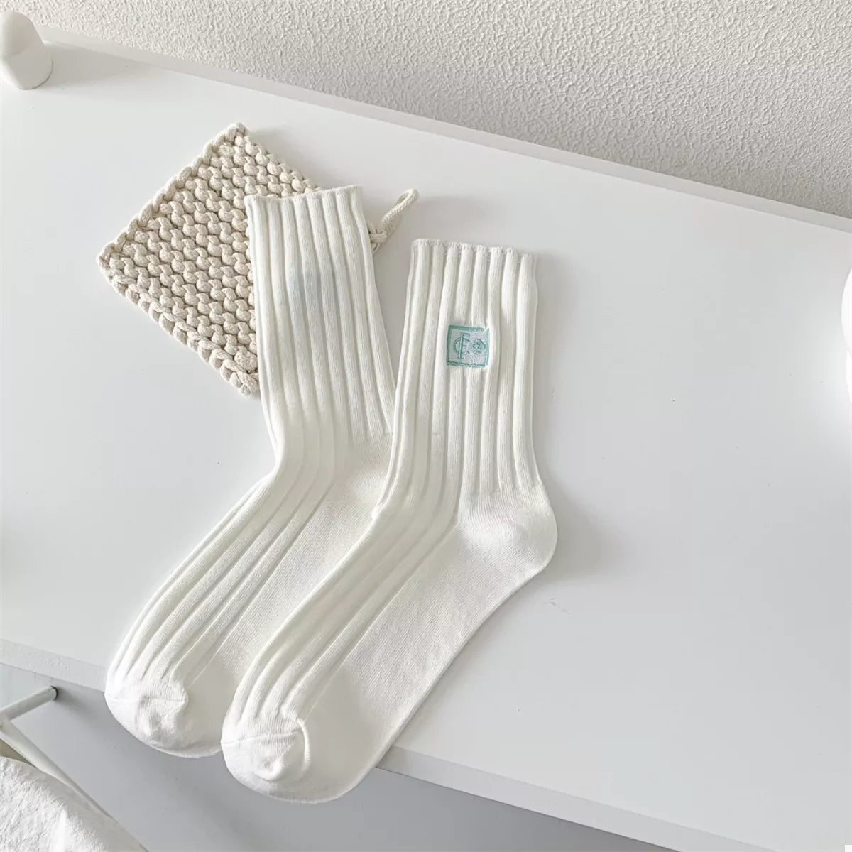 Breathable Ribbed Knit Crew Socks Lingerie & Nightwear