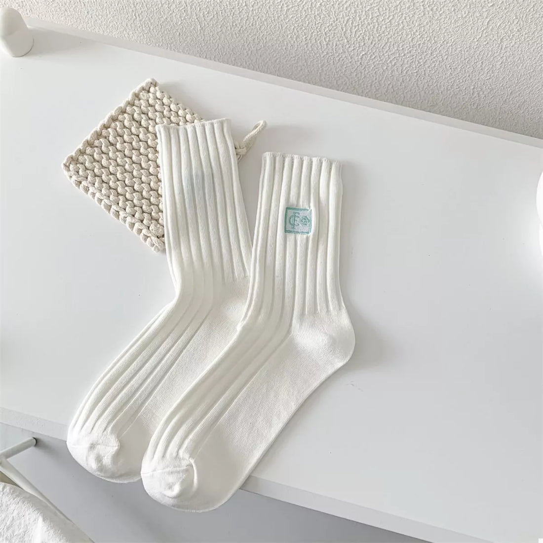 Breathable Ribbed Knit Crew Socks Lingerie & Nightwear
