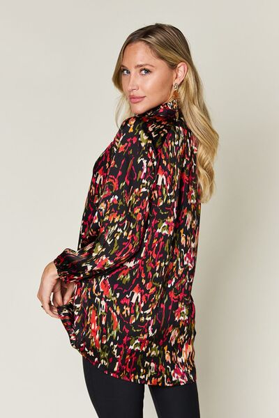 Double Take Full Size Printed Button Up Long Sleeve Shirt 