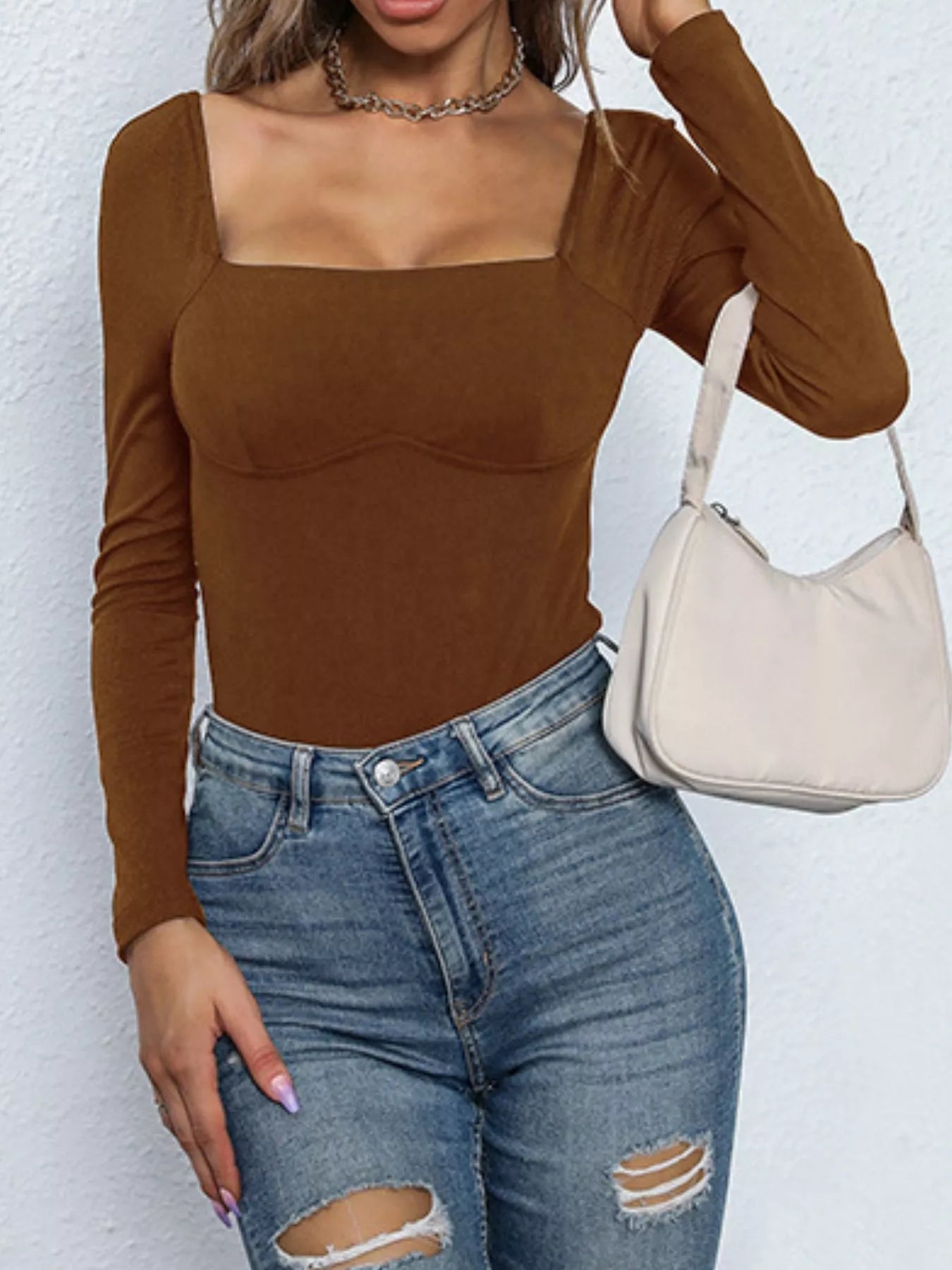 Square Neck Long Sleeve Bodysuit 