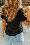 Full Size Glitter Jack-O'-Lantern Round Neck Short Sleeve T-Shirt 