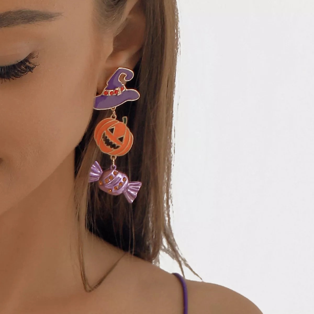 Halloween 18K Gold-Plated Alloy Pumpkin Earrings 