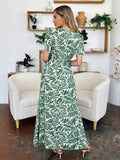 Double Take Full Size Printed Drawstring Short Sleeve Dress 