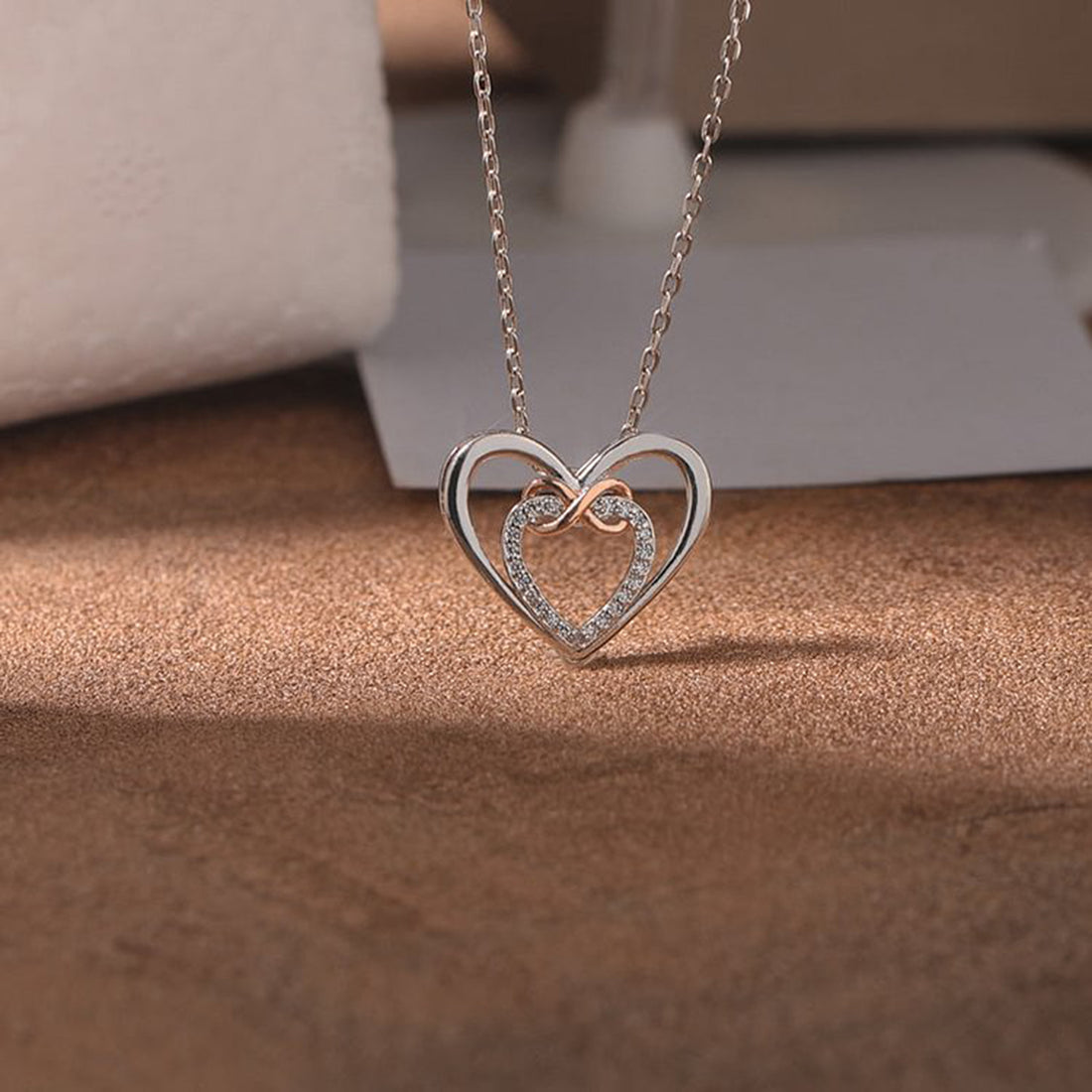 Heart Shape Inlaid Zircon 925 Sterling Silver Necklace 