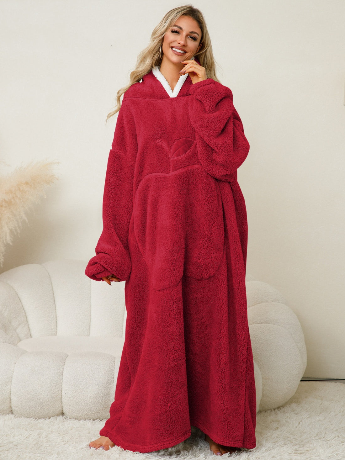 Pocketed Contrast Long Sleeve Hooded Lounge Dress 