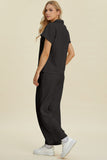 Double Take Full Size Collared Neck Short Sleeve Top and Pants Set 