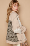 POL Leopard Exposed Seam Button Up Quilted Jacket 