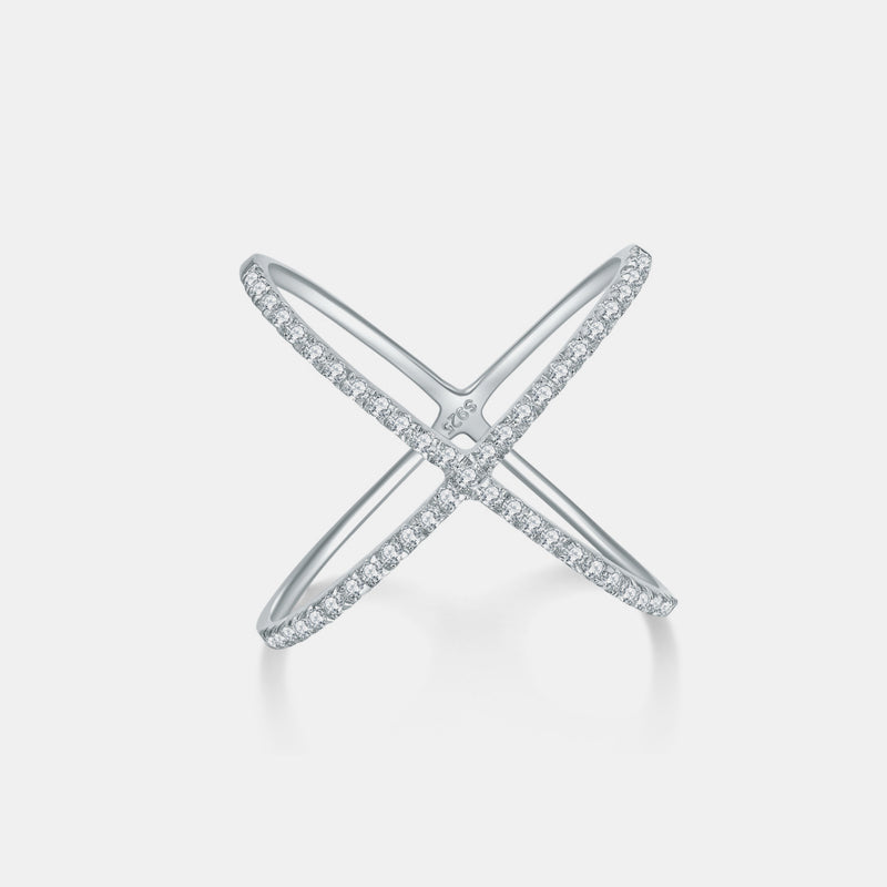 925 Sterling Silver Moissanite Crisscross Ring 