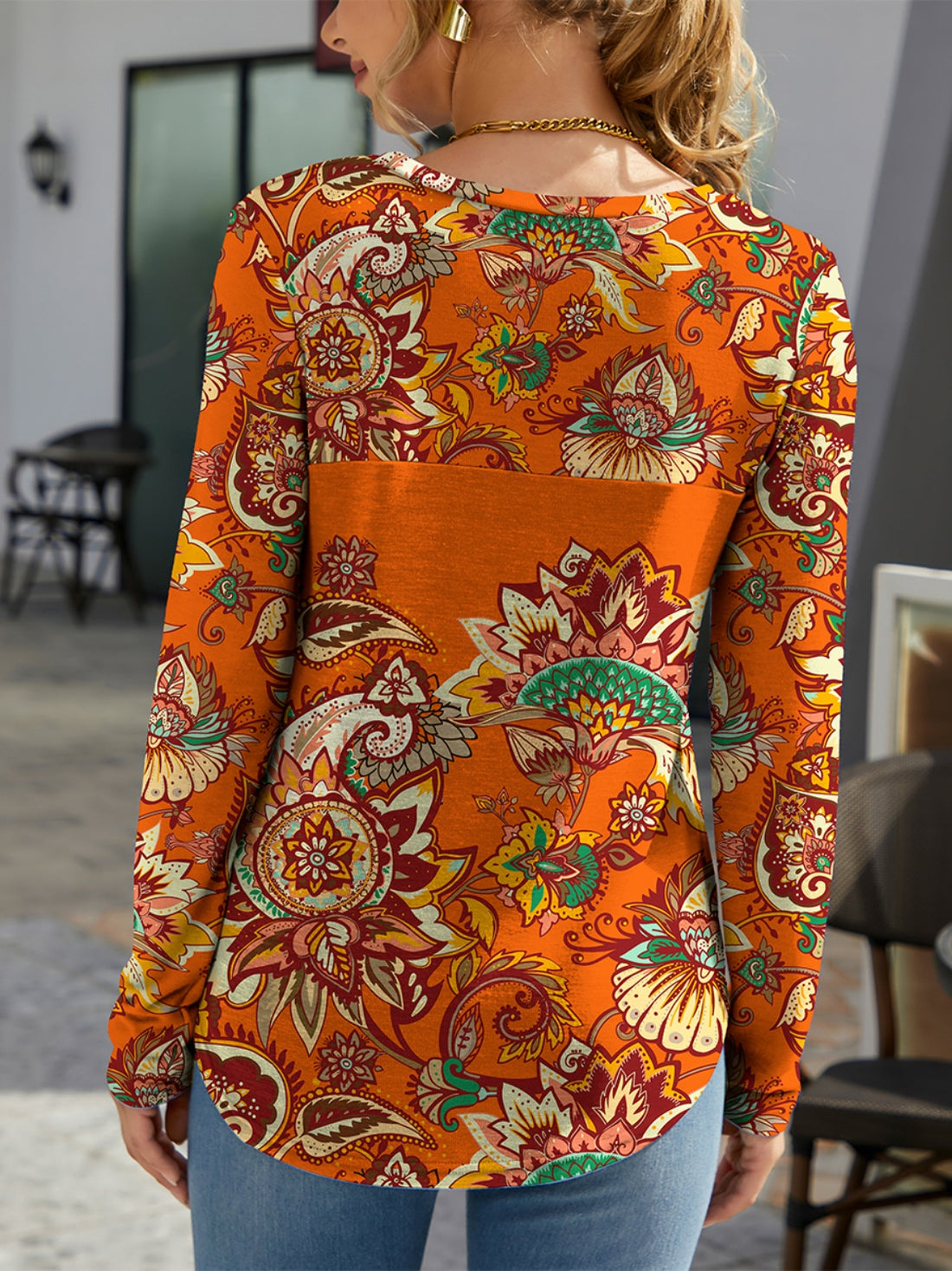 FAM-FAM Printed Round Neck Long Sleeve T-Shirt 