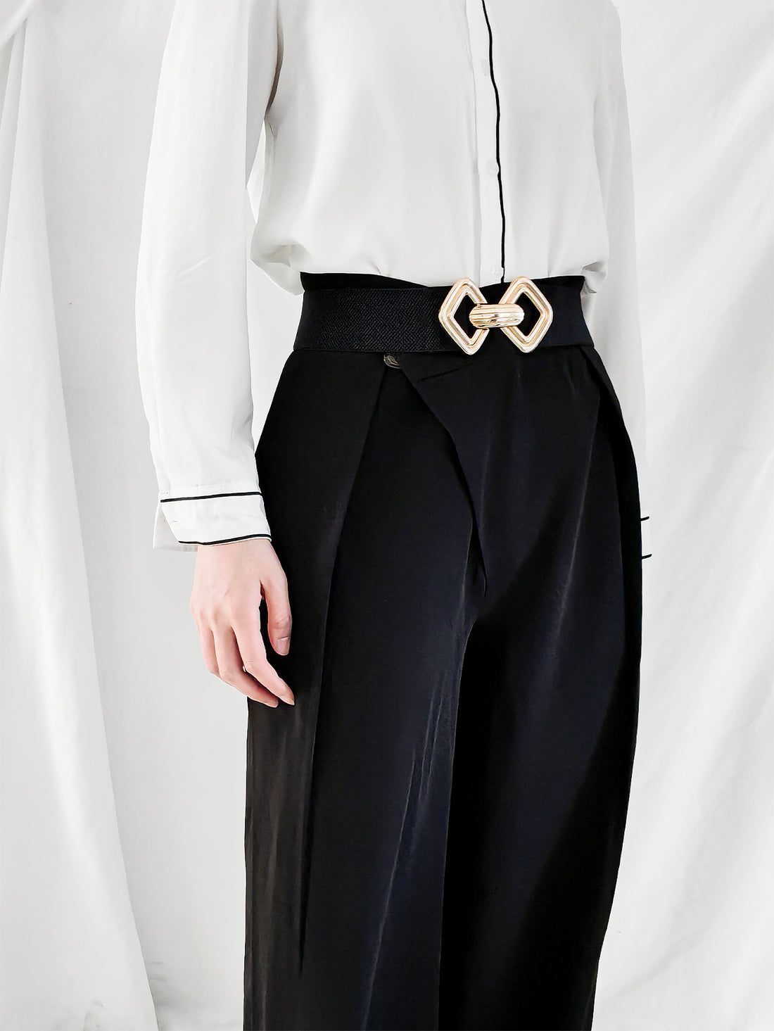 Geometric Buckle Elastic Wide Belt 