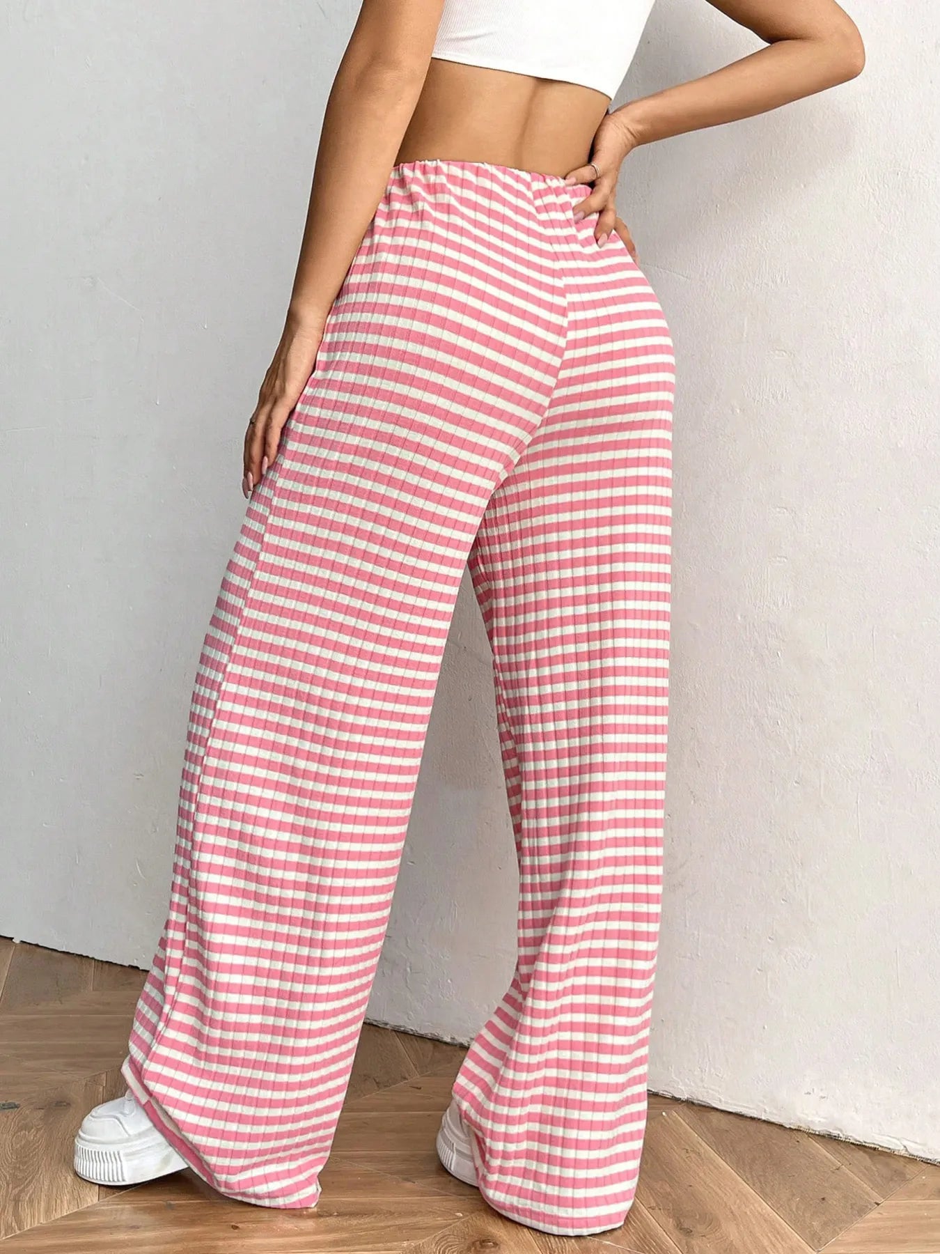 Striped Wide Leg Drawstring Pants 