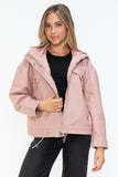 How Dare U Drawstring Hem PU Leather Zip Up Jacket 
