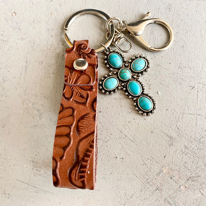 Turquoise Genuine Leather Key Chain 